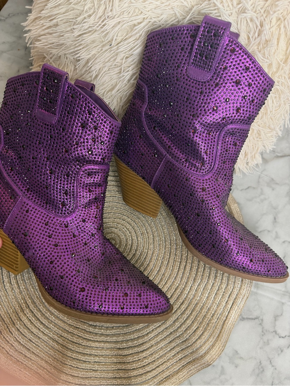 Purple Rhinestone Western Cowboy Boots Glam Festival Booties Size 10 Forever - Picture 5 of 13